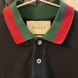 Gucci Cotton Polo with Web Collar in Black for Men
